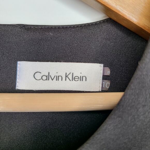 Calvin Klein Gold Zip Detailed Black Midi Cocktail Dress Size 10 - Picture 3 of 10